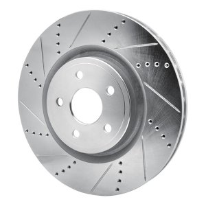 Dodge Durango Brake Rotor (1) - Front Left - R1 Concepts - Drilled & Slotted - Silver - `12-`25